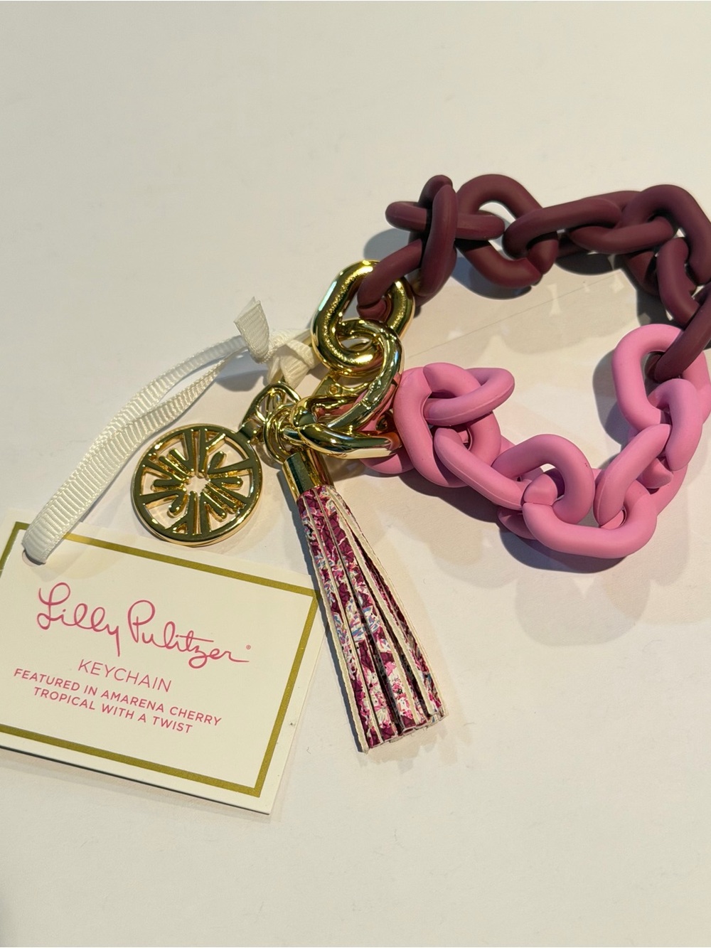 Lilly Pulitzer Pink and Plum Linked Chain Keyring with Gold Accents